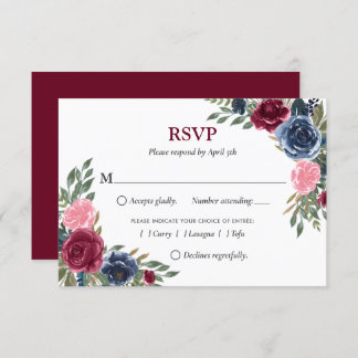 Gepersonaliseerde Navy Blue Bourgondië Floral RSVP