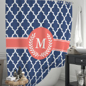 Gepersonaliseerde Navy Blue en Coral Quatrefoil Douchegordijn