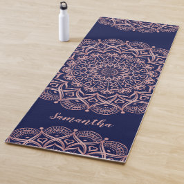 Gepersonaliseerde Navy Blue en Roos Gold Mandala Yogamat