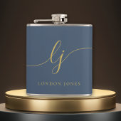 Gepersonaliseerde Navy Blue Gold Bachelorette Heupfles