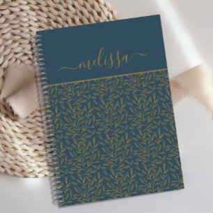 Gepersonaliseerde Navy Blue Gold Geometric Journal Notitieboek