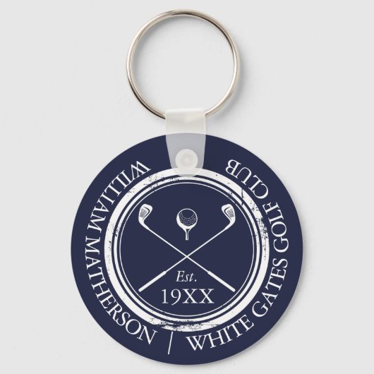 Gepersonaliseerde Navy Blue Golf Club Naam Sleutelhanger (Voorkant)