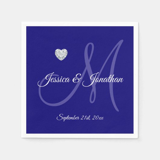Gepersonaliseerde NAVY BLUE Heart Monogrammed Wedd Servetten (Voorkant)
