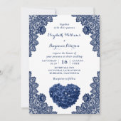 Gepersonaliseerde Navy Blue Lace Hortensia Wedding Kaart (Voorkant)