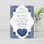 Gepersonaliseerde Navy Blue Lace Hortensia Wedding Kaart (Staand voorkant)
