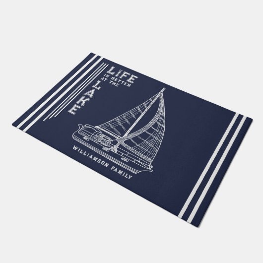 Gepersonaliseerde Navy Blue Life is Beter bij het  Deurmat (Schuin)