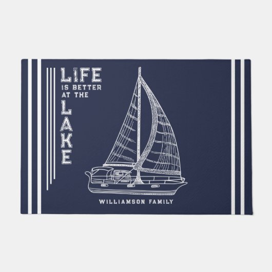 Gepersonaliseerde Navy Blue Life is Beter bij het  Deurmat (Voorkant)