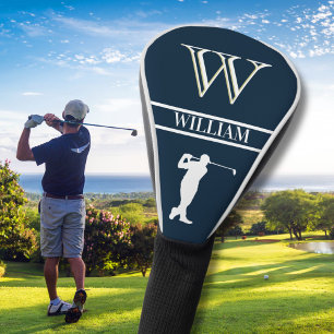 Gepersonaliseerde Navy Blue Monogram Golf Swing Golfheadcover