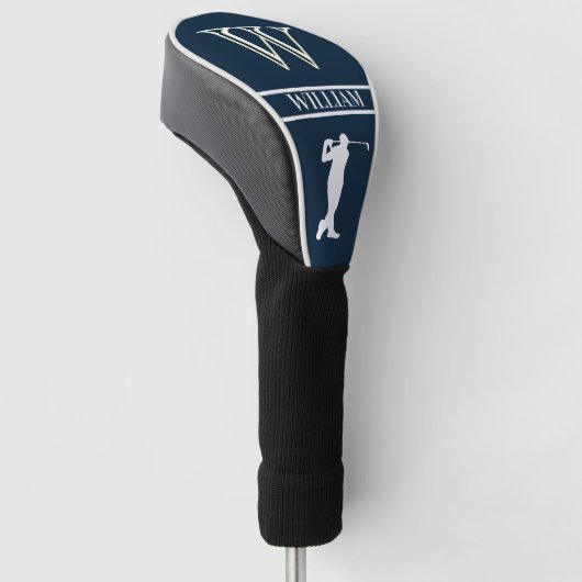Gepersonaliseerde Navy Blue Monogram Golf Swing Golfheadcover (Schuin)