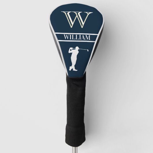 Gepersonaliseerde Navy Blue Monogram Golf Swing Golfheadcover (Voorkant)