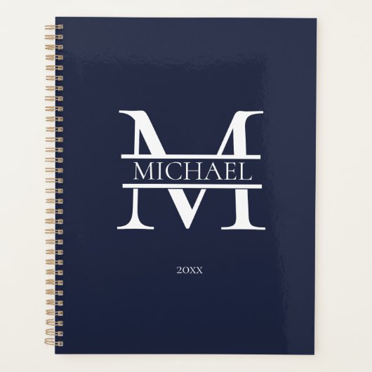 Gepersonaliseerde Navy Blue Monogram Initiaal Mini Planner (Voorkant)