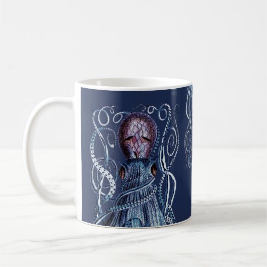Gepersonaliseerde Navy Blue Nautical Octopus Koffiemok (Links)