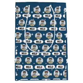 Gepersonaliseerde Navy Blue Pet Photo Star Pattern Medium Cadeauzakje