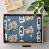 Gepersonaliseerde Navy Blue Pet Photo Star Pattern Tissuepapier (Geschenk)