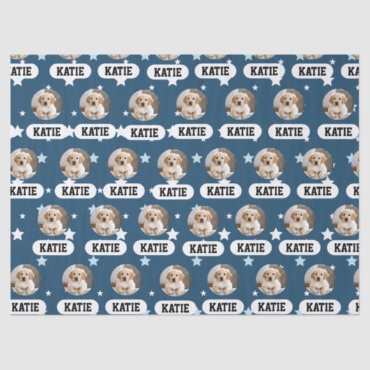 Gepersonaliseerde Navy Blue Pet Photo Star Pattern Tissuepapier (Voorkant)