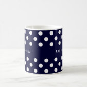 Gepersonaliseerde Navy Blue Polka Dots Koffiemok (Center)