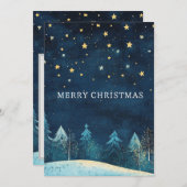 Gepersonaliseerde Navy Blue Snowy Night Sky Kerstm Feestdagenkaart (Voorkant / Achterkant)