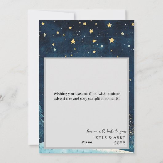 Gepersonaliseerde Navy Blue Snowy Night Sky Kerstm Feestdagenkaart (Achterkant)