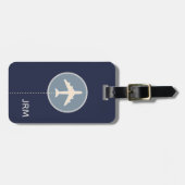 Gepersonaliseerde Navy Blue Vliegtuig Reizen Bagagelabel (Voorkant horizontaal)