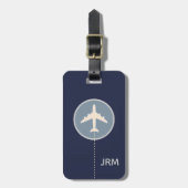 Gepersonaliseerde Navy Blue Vliegtuig Reizen Bagagelabel (Voorkant verticaal)