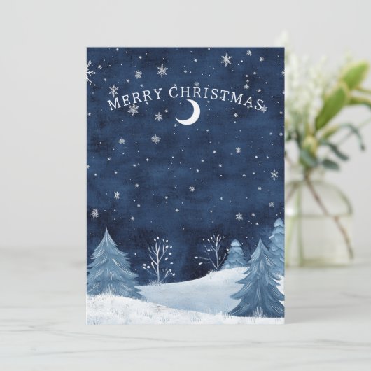 Gepersonaliseerde Navy Blue Winter Midnight Christ Feestdagenkaart (Staand voorkant)