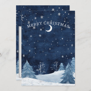 Gepersonaliseerde Navy Blue Winter Midnight Christ Feestdagenkaart