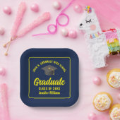 Gepersonaliseerde Navy Blue Yellow Graduation Part Papieren Bordje (Feest)