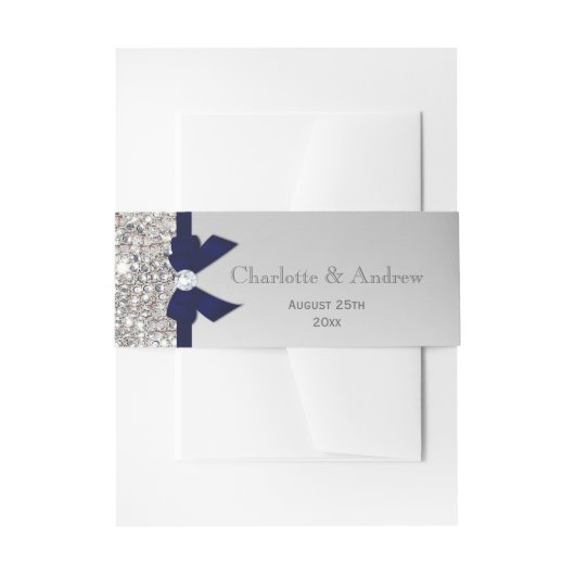 Gepersonaliseerde Navy Bow & Diamonds Wedding Uitnodigingen Wikkel (Voorkant Voorbeeld)