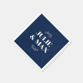Gepersonaliseerde Navy en White Flourish Bruiloft Servet (Hoek)