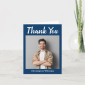 Gepersonaliseerde Navy Gingham Plaid Foto Bedankkaart (Voorkant)