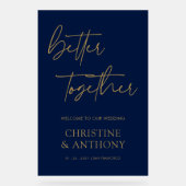 Gepersonaliseerde Navy & Gold Beter samen bruiloft Acryl Bord (Voorkant)