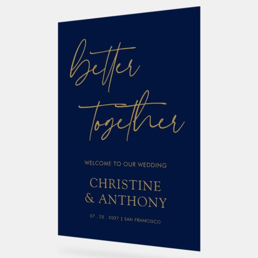 Gepersonaliseerde Navy & Gold Beter samen bruiloft Acryl Bord (Hoek)