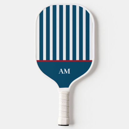 Gepersonaliseerde Navy Red & White Striped Country Pickleball Paddle (Achterkant)