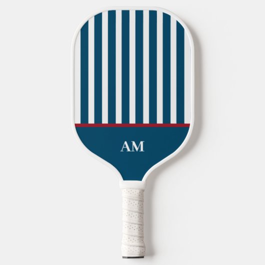 Gepersonaliseerde Navy Red & White Striped Country Pickleball Paddle (Voorkant)
