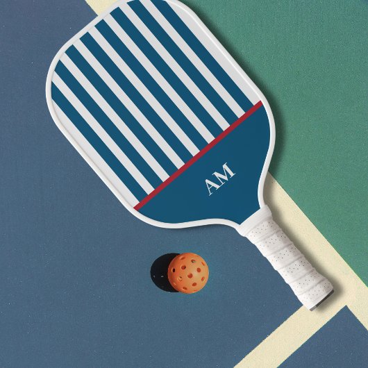 Gepersonaliseerde Navy Red & White Striped Country Pickleball Paddle