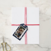 Gepersonaliseerde Navy Snowflake Kerstfoto Cadeaulabel (Met Touw)