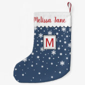 Gepersonaliseerde Navy Snowflakes Monogram Kleine Kerstsok (Achterkant)