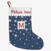 Gepersonaliseerde Navy Snowflakes Monogram Kleine Kerstsok (Voorkant)