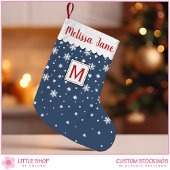 Gepersonaliseerde Navy Snowflakes Monogram Kleine Kerstsok