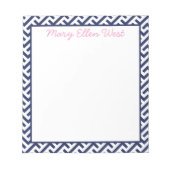 Gepersonaliseerde Navy & White Preppy Patroon Notitieblok (Voorkant)