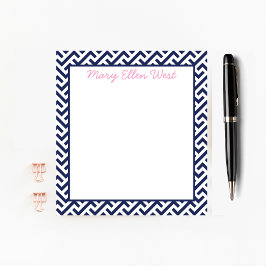 Gepersonaliseerde Navy & White Preppy Patroon Notitieblok