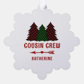 Gepersonaliseerde neef Crew Plaid Kerstbomen Ornament Kaart (Achterkant)