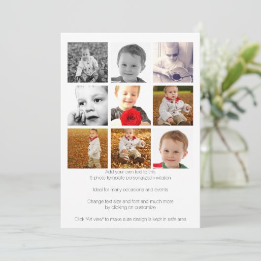 Gepersonaliseerde negen foto sjabloon kaart (Staand voorkant)