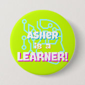 Gepersonaliseerde Neon Green Blue Learning Affirma Ronde Button 7,6 Cm (Voorkant)
