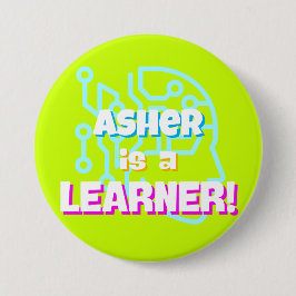 Gepersonaliseerde Neon Green Blue Learning Affirma Ronde Button 7,6 Cm