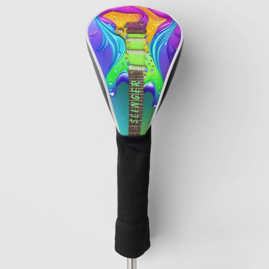 Gepersonaliseerde Neon Guitar Psychedelic  Golf Golfheadcover (Voorkant)