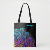 Gepersonaliseerde neon kleuren op zwart tote bag (Voorkant)