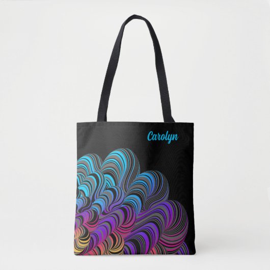 Gepersonaliseerde neon kleuren op zwart tote bag (Voorkant)