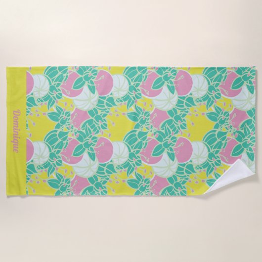 Gepersonaliseerde Neon Modern Bud & Flower Pattern Strandlaken (Voorkant)