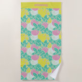 Gepersonaliseerde Neon Modern Bud & Flower Pattern Strandlaken (Voorkant)